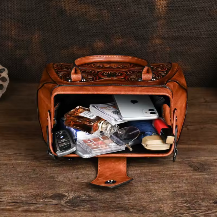 Florina - Sac à main en cuir avec gravure et motif floral