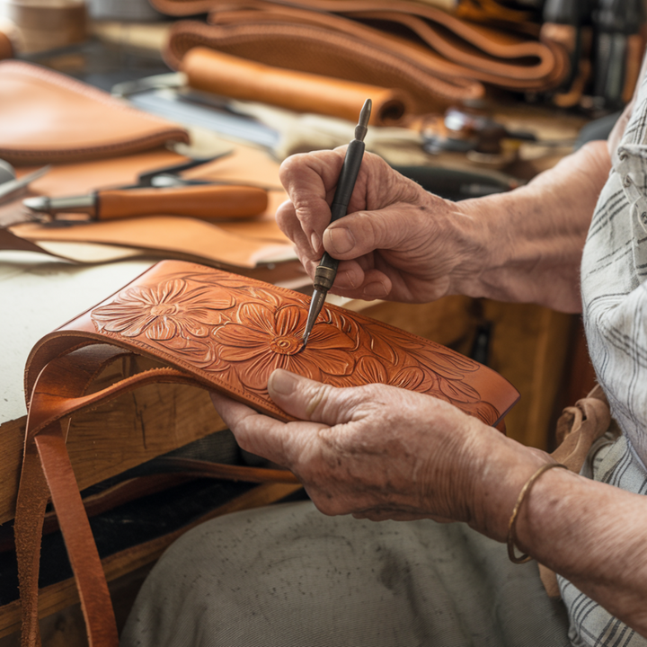 Florina - Sac à main en cuir avec gravure et motif floral
